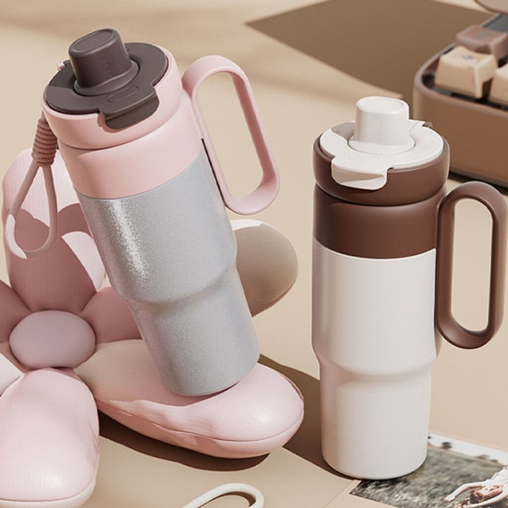 Simple double-lid stainless steel ice bottle
