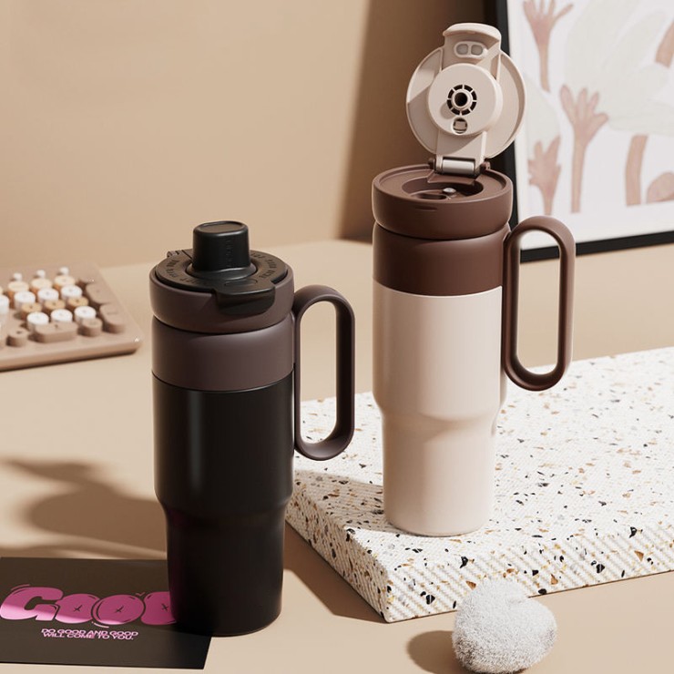 Simple double-lid stainless steel ice bottle