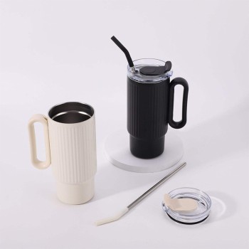 Striped large capacity stainless steel ice bottle