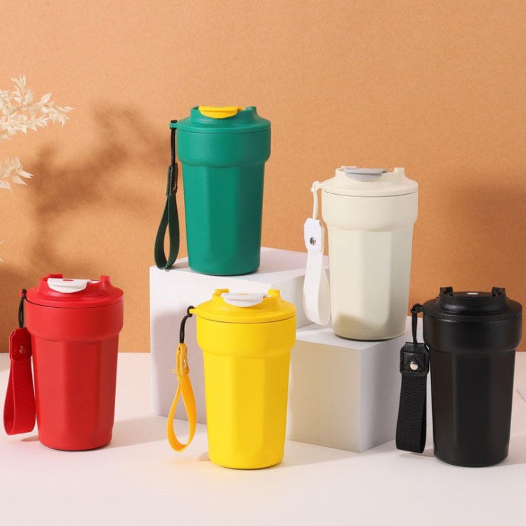 Durable double-wall stainless steel portable coffee cup