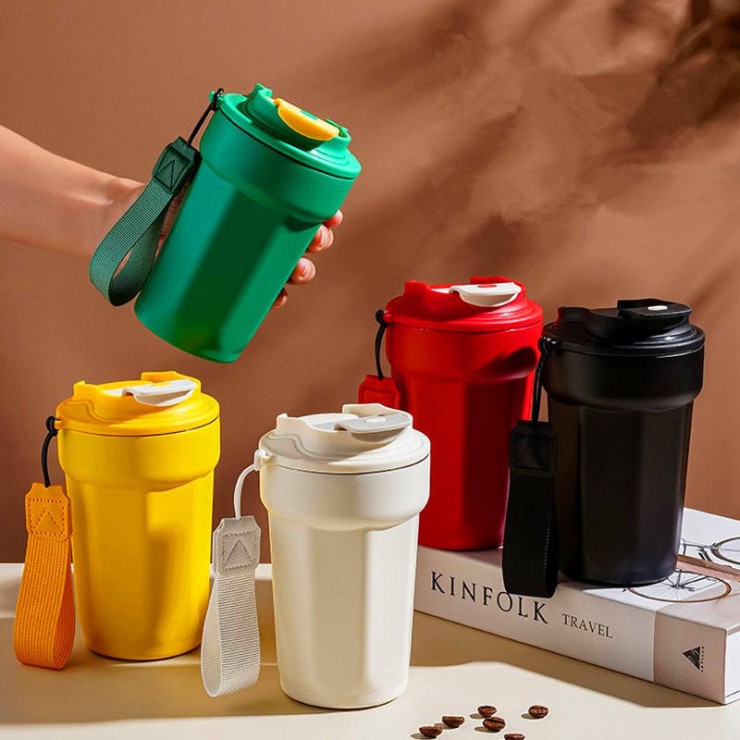 Durable double-wall stainless steel portable coffee cup