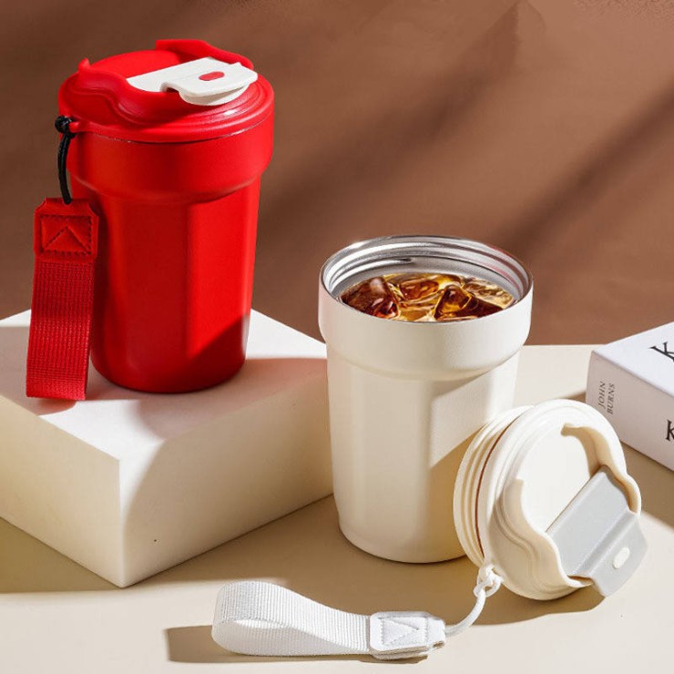 Durable double-wall stainless steel portable coffee cup
