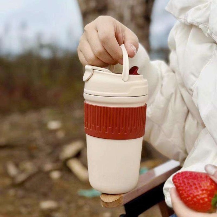 Retro dual-drink portable ceramic coffee cup