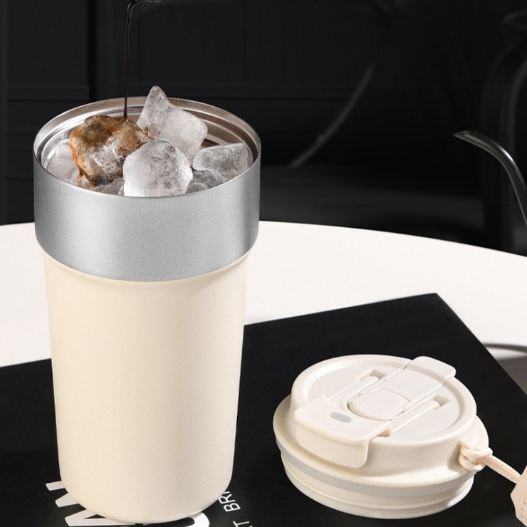 Portable stainless steel double-layer coffee cup
