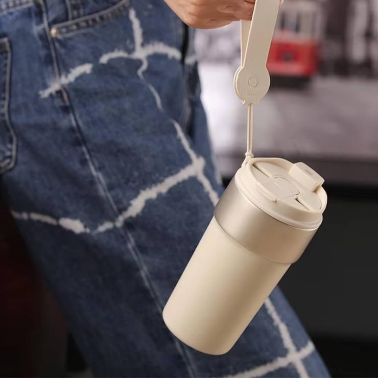 Portable stainless steel double-layer coffee cup