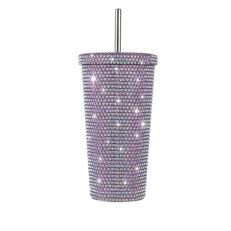Sparkling rhinestone double wall stainless steel coffee cup