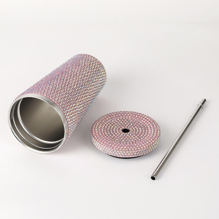 Sparkling rhinestone double wall stainless steel coffee cup