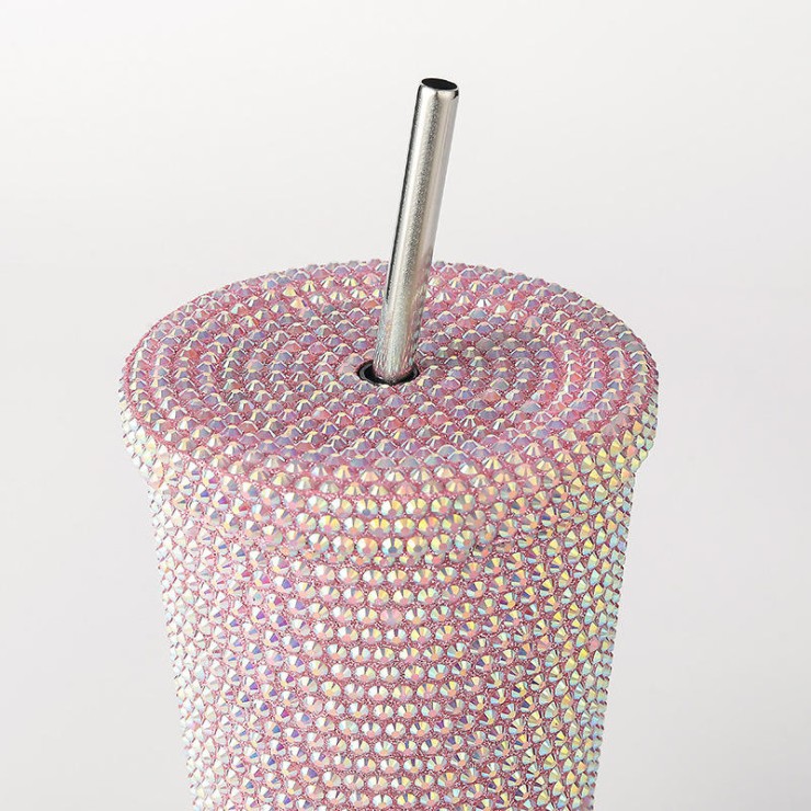 Sparkling rhinestone double wall stainless steel coffee cup