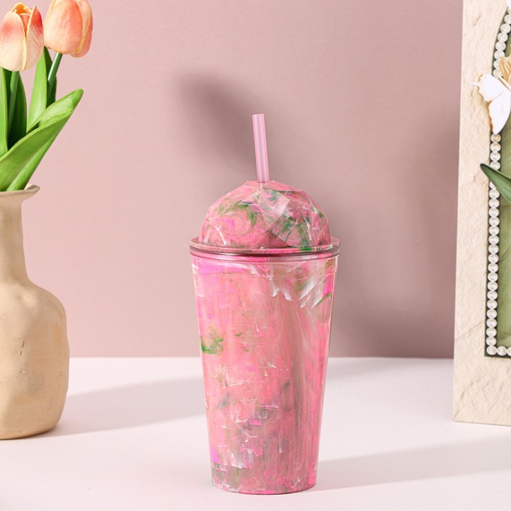 Fashionable stone insulated straw water cup