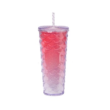 Colorful fish scale design insulated straw water bottle