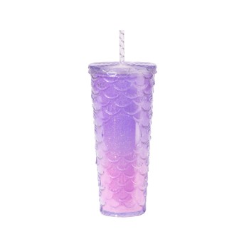 Colorful fish scale design insulated straw water bottle