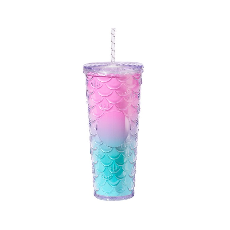 Colorful fish scale design insulated straw water bottle