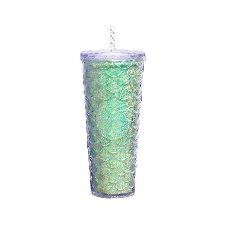 Colorful fish scale design insulated straw water bottle