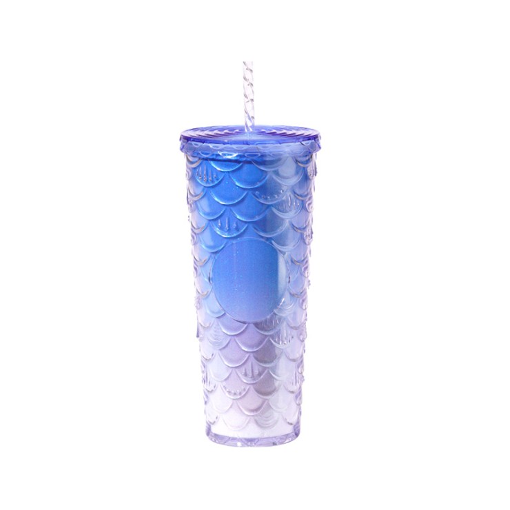 Colorful fish scale design insulated straw water bottle