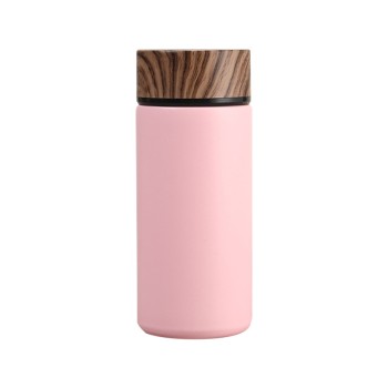 Wood grain vacuum insulated portable thermos cup
