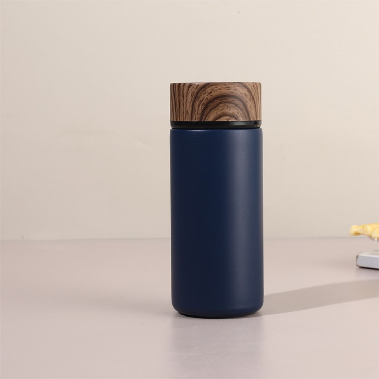 Wood grain vacuum insulated portable thermos cup