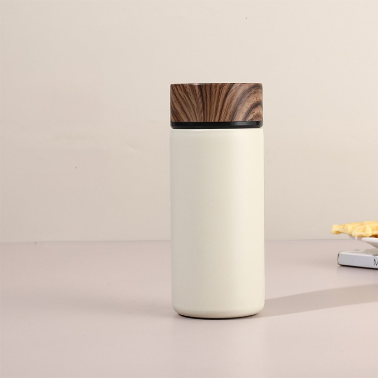 Wood grain vacuum insulated portable thermos cup