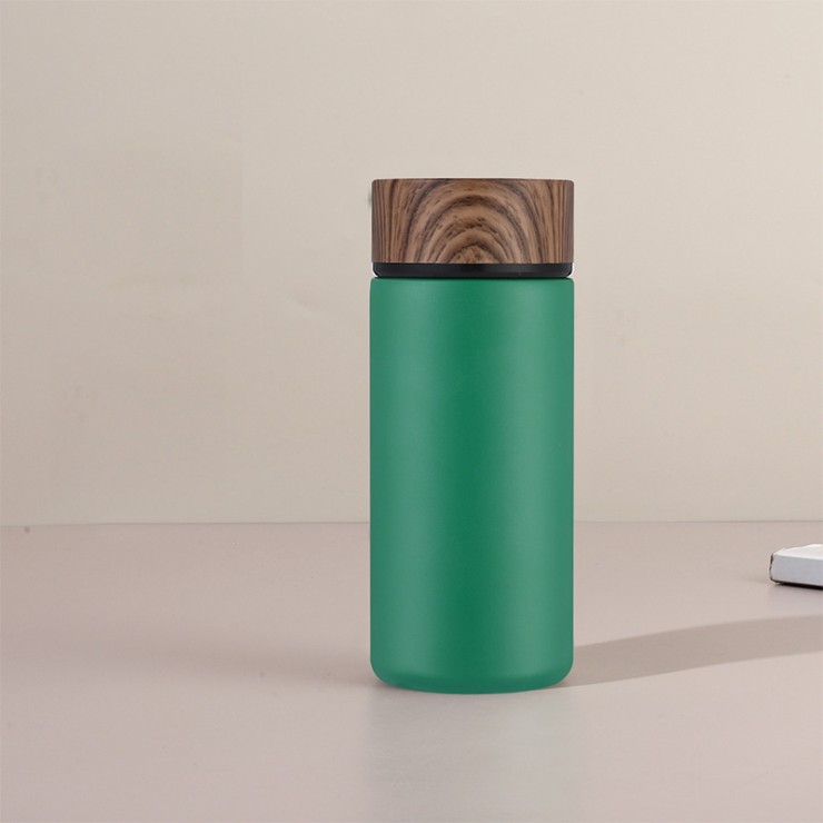 Wood grain vacuum insulated portable thermos cup